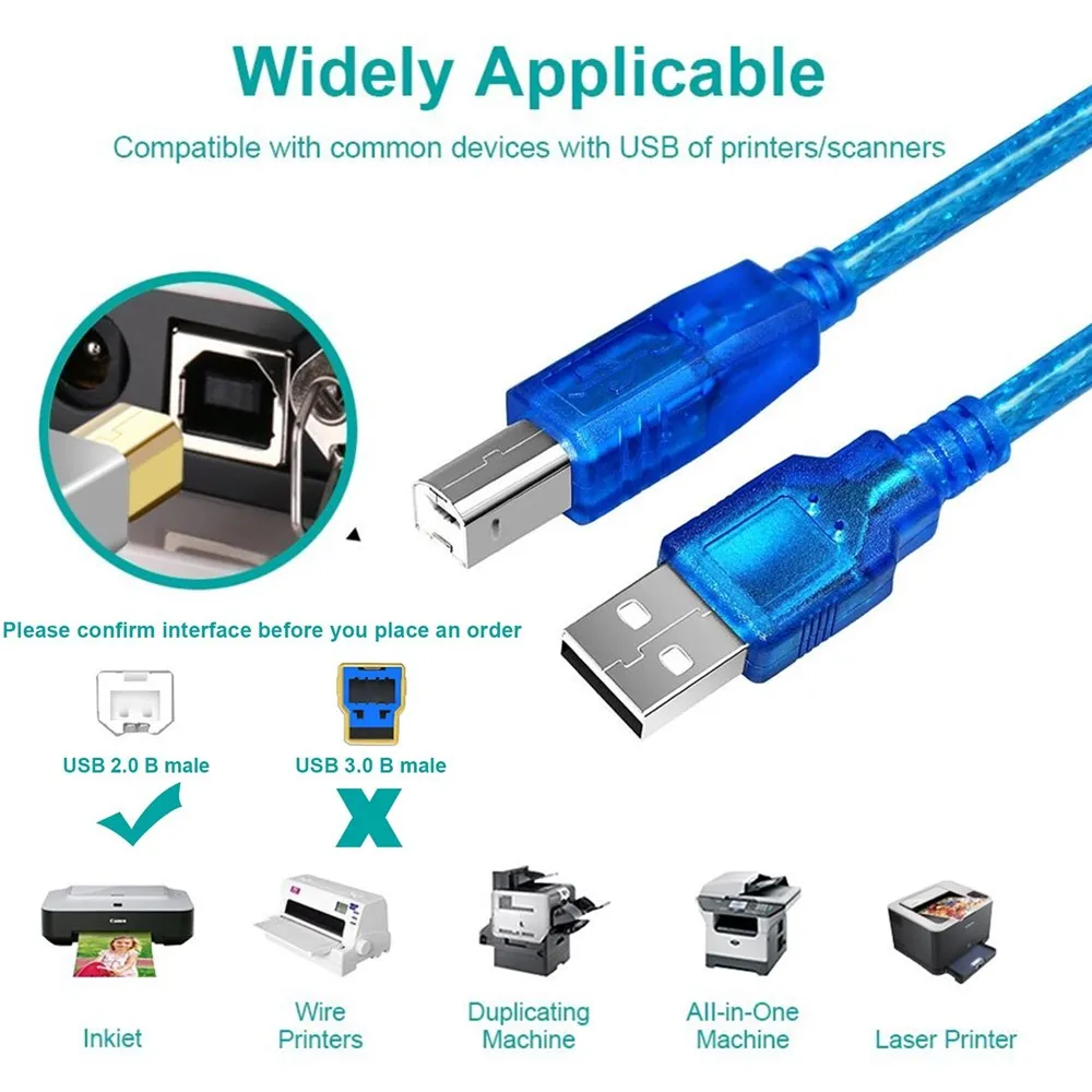 USB 2.0 Type A to B Male Cable Printing Print Cord for HP Designjet Printers