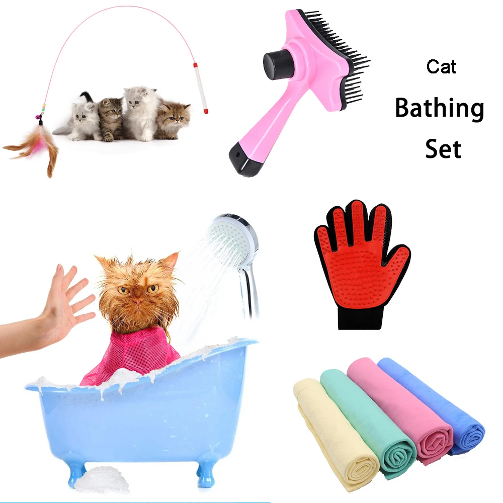 

Cat Bathing Tool for Kitten Pet Grooming Set Cat Grooming Comfortable Massager Shower Tool Cat Cleaning Washing Tool 5 Items
