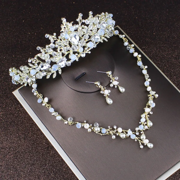 Bride zircão jóia da coroa colar brincos três-pedaço terno do casamento acessórios vestido da noiva headdress (9)