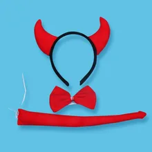 Красный Дьявол, демон, рог, повязка на голову, лента для волос, Бабочка, галстук, хвост, косплей, комплект из 3 предметов, для женщин, девочек, для карнавала, вечеринки, нарядное платье, декор на Хэллоуин