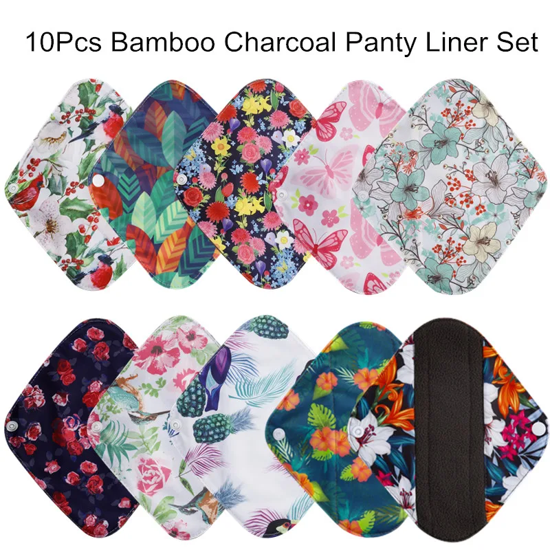 

[simfamily] 10Pcs Reusable Pads bamboo charcoal pads Sanitary Pads Washable Panty Liner Mama maternity Menstrual Cotton pads