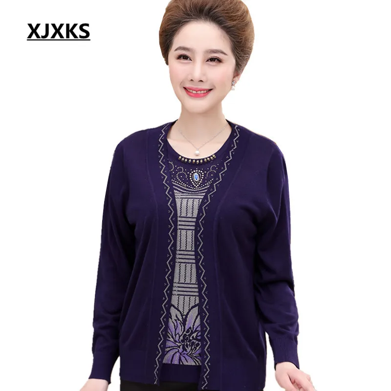 

XJXKS Fall 2017 Fashion Exquisite Workmanship Women Two Pieces Sweaters Set Plus Size Cardigans Casual Sweater Sets 6802