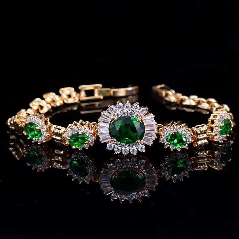 CWWZircons элегантные африканские нигерийские ювелирные изделия зеленый CZ кристалл светильник желтого золота Цвет браслет для женщин CB006