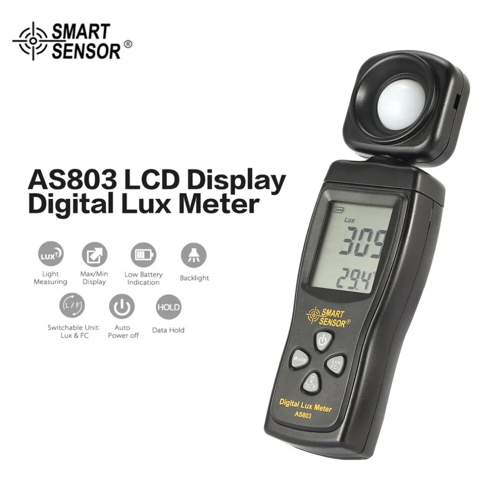 

SMART SENSOR AS803 Digital Lux Meter Luminance Tester Light Meter 1-200000 Lux Tools Photometer Spectrometer Actinometer