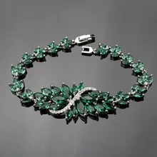 925 пробы серебряные 18 см женские темно-зеленые браслеты с драгоценными камнями, серебряные 925 ювелирные изделия для женщин, подарочная коробка