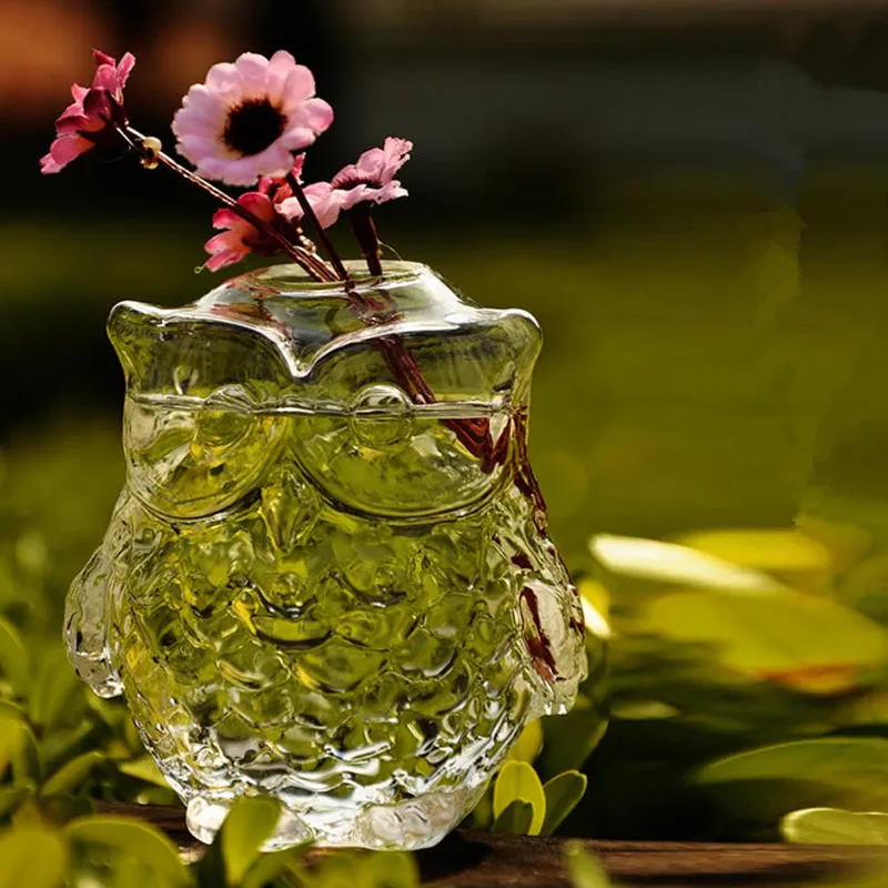 Мода сова кристалл стеклянная ваза гидропоники цветок сельский дом украшения ремесла стекло ваза для цветов украшения домашнего декора