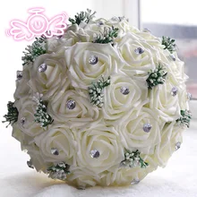 Модный искусственный букет невесты из полиэтилена с кристаллами в виде Розы, свадебный букет, buque de noiva