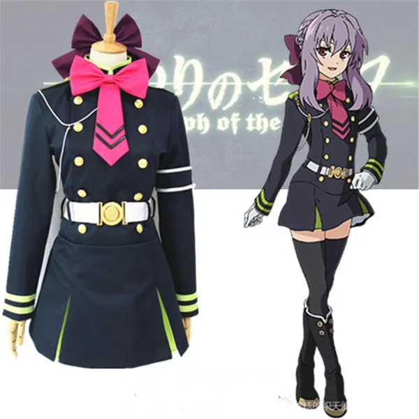 

Seraph of the end Hiiragi Shinoa Cosplay Costume Custom Made Dress+Gloves Military uniform
