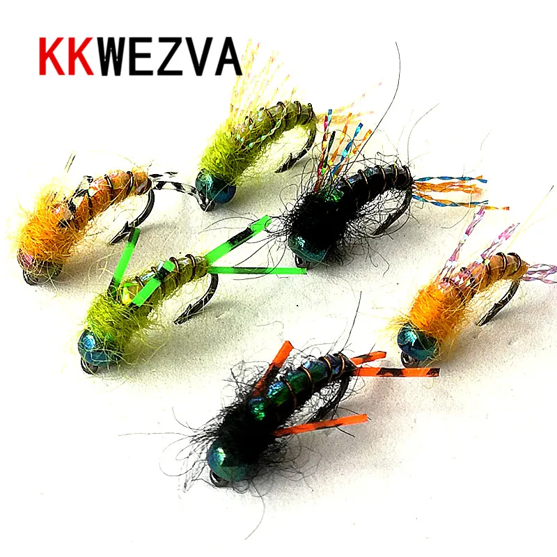 Kkwezva 30 pçs isca de pesca #8 ganchos pretos pele brilhante material ninfa spinner mosca seca inseto isca truta mosca pesca moscas