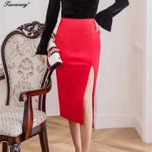 S-5XL, осенняя женская сексуальная юбка-карандаш размера плюс, модная длинная юбка до середины икры, повседневная, облегающая, элегантная, открытая, с разрезом, тянущаяся, Рабочая Юбка