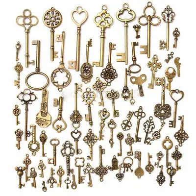Large Skeleton Key Antique Bronze Vintage Old Look Wedding Decor Set of 70 Keys Home Decor Metal Crafts
