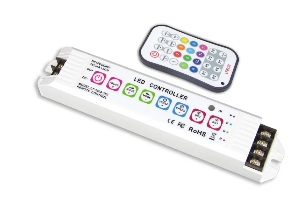 

LT-3900-350 Multi function Led RGB Controller;DC12-48V input;CC 350mA*3CH output for rgb led strip