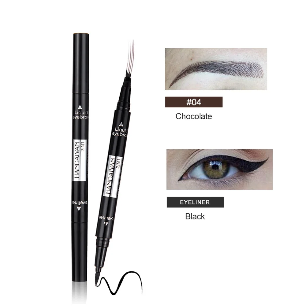 2019New Eyeliner Micro Eyebrow Pencil Double-Headed 4 Paw Microblading Fork Tip Eyebrow Pen Black Liquid Eyeliner For Eye Makeup - Цвет: 04