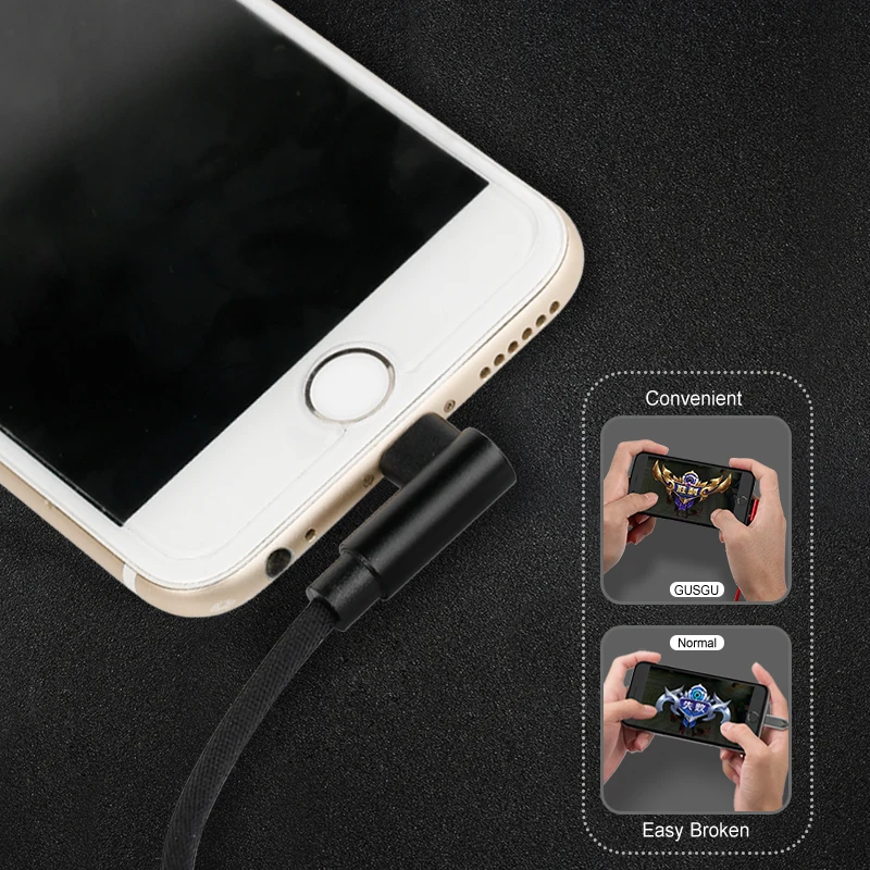 GUSGU для iphone зарядное устройство USB кабель Быстрая зарядка 90 градусов адаптер usb Шнур кабель для iphone X 8 7s 6 plus 6s 5 5S se ipad кабель