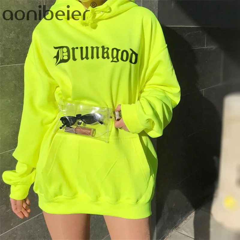 

Aonibeier Spring Autumn Fashion Fluorescent Loose Hoodies Women Casual Long Sleeve Letter Print Hooded Sweatshirt LadiesPullover