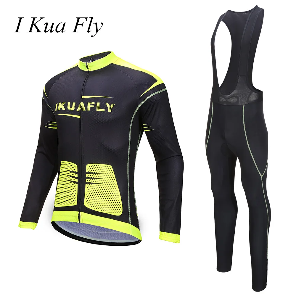 Mens Cycling Jersey Long Sleeve Pants Suit Bike Bicycle MTB Half Zipper Black
