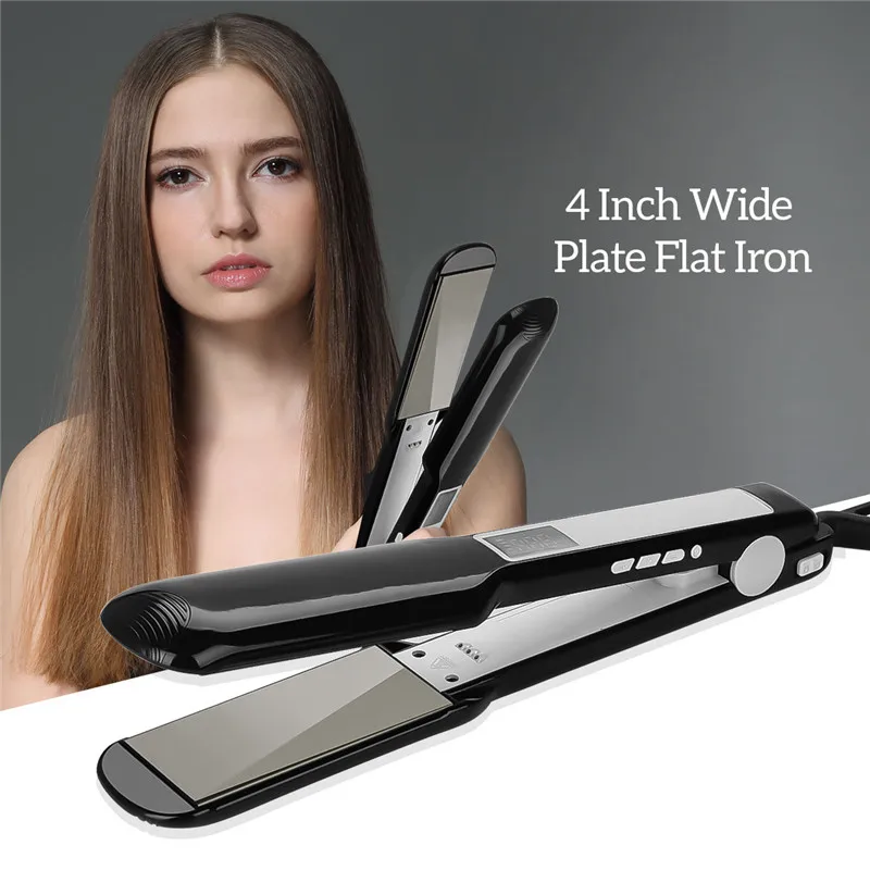 

Professional Tourmaline Ceramic Hair Straightener 4 Inch Wide Plate LCD Digital Straightening Flat Iron Hair Styling Tool PJ