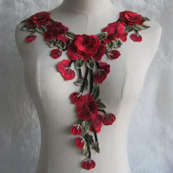 

Women's Korean Fashion lace fake collar lady's red flower embroidery diy accessories Ties Detachable Collar R1035