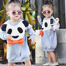 PUDCOCO/повседневное прямое платье с длинными рукавами и милой пандой для маленьких девочек; популярная осенне-зимняя одежда