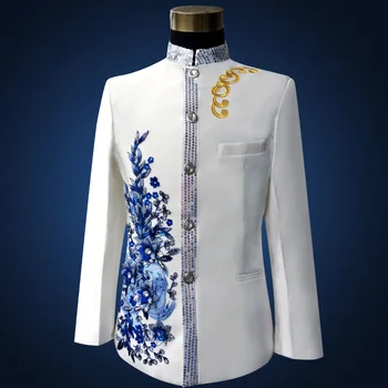 

Plus Size White Embroidered Medieval Renaissance Chinese tunic Suit & Blazer Costumes S-3XL