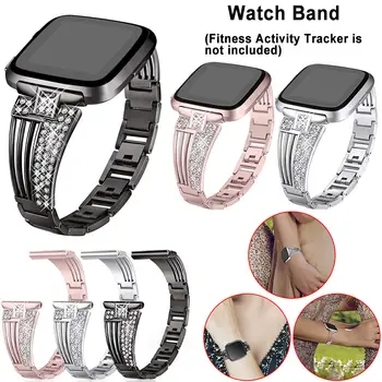 

Women Bling Rhinestone Bracelet Stainless Steel Watch Band Wrist Strap For Fitbit Versa Smart Watch Replacement Metal wristband