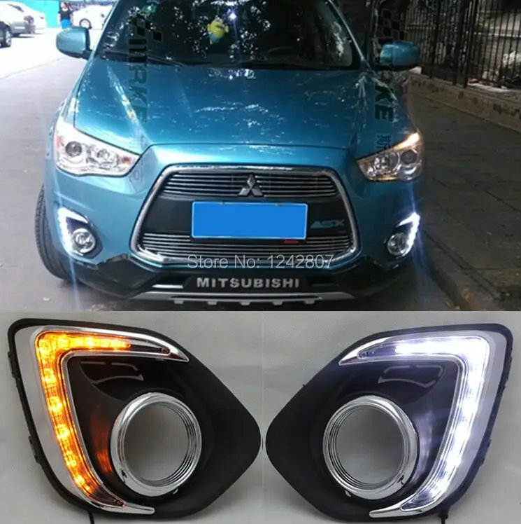 

free shipping,Turn Signal and dimmer Car LED DRL Daytime running light with fog lamp hole for Mitsubishi ASX 2013 2014 2015
