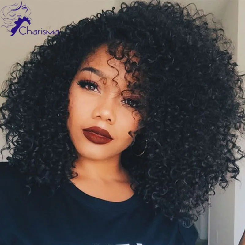 9a Thick Kinky Curly Full Lace Human Hair Wigs 180 Density Black