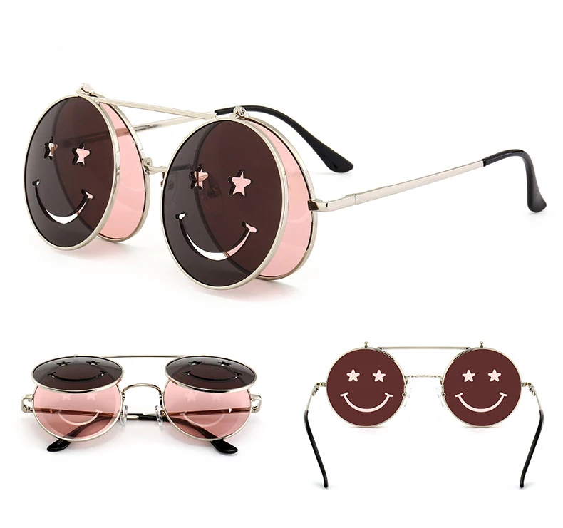 Женские солнцезащитные очки в ретро стиле, круглые солнцезащитные очки в стиле стимпанк, UV400, двойные линзы - Цвет линз: C1