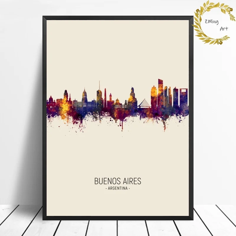 

Buenos Aires Skyline City Map Modern watercolor Canvas Art Print Wall Pictures for Living Room No Frame