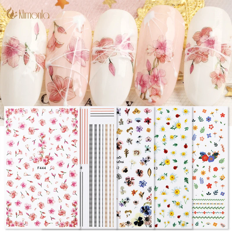 

10pcs 3D Nail Sticker Colorful Flowers Nail Art Adhesive Decals Waterproof Manicure Decoration Full Wraps Beauty Tools