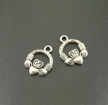 

10Pcs Jewelry Findings Wholesale Silver Color Tone Claddagh Ring Charm Jewelry Making DIY Handmade Craft 13x 18mm A807