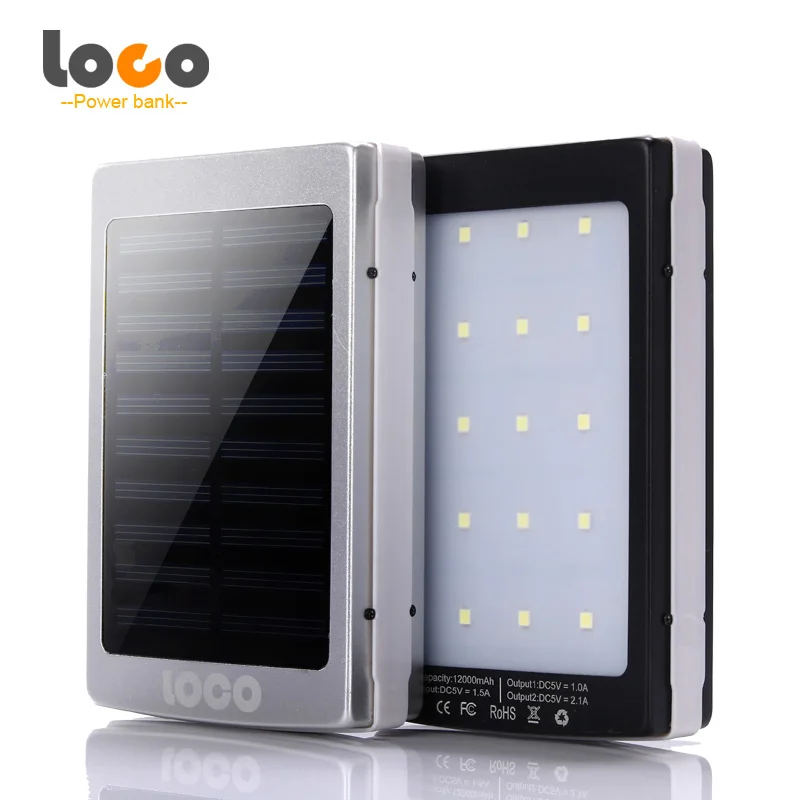 Original LOCO 12000mAh Solar Power Bank With Camping LED lights Outdoor Flashlight Sun Battery Charger To USB Electronics