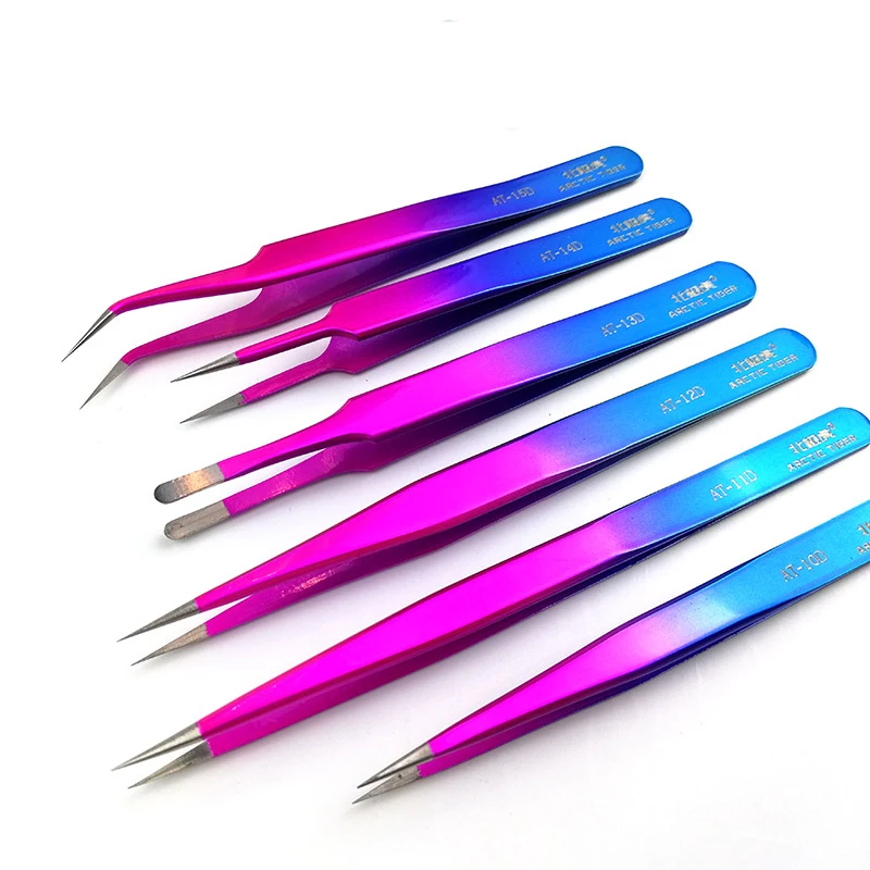 

of color plated high density stainless steel tweezers mobile phone repair beauty electronic communication industry tweezers set