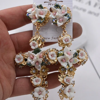 

Big Show Baroque big exaggerated cros earrings vintage resin Flowers dangle earrings for women fashion jewelry