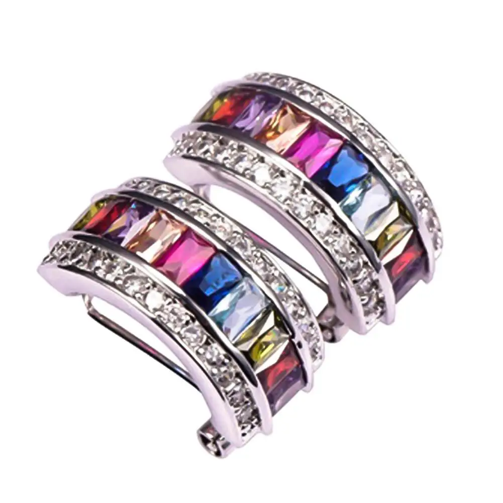 

New 1Pc Glitter Colorful Rectangular Faux Gem Rhinestone Lady Ear Cuff Clip Earring New