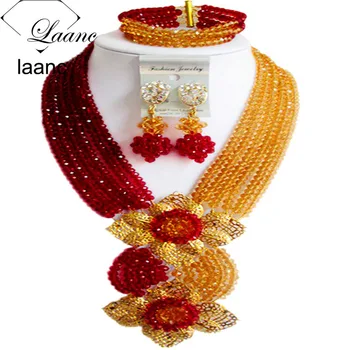 

Laanc Fashion Wine Champagne Nigerian Wedding Party Jewelry Sets African Beads Jewelry Set Crystal C6CHLK032