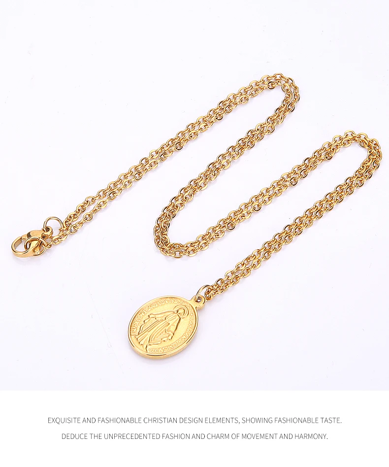 Gold Stainless Steel Virgin Mary Necklaces For Women Cross Virgen Maria Medallion Pendant Choker Colgante Medalla Mujer