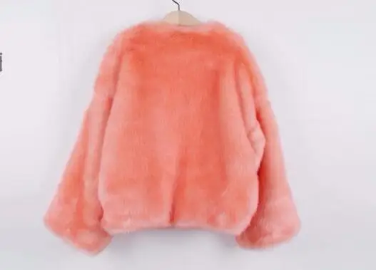 Stylish O neck Long Hairy Shaggy Faux Fox Fur Short Jackets Winter Woman Loose sleeve Loose Faux Fur Coat Outerwear Orange