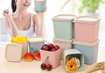 

1PC Wheat Straw Kitchen Food Cereal Grain Bean Rice Storage Box Bottle Bins Container Boxes Cases Organizer OK 0870