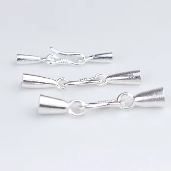 

925 Sterling Silver Round Leather Cords Clasps End Caps 33mm 39mm 40mm Long Bracelets Connector Clasp Hooks DIY Jewelry Making
