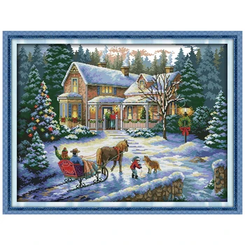 

Return from Christmas Counted Cross Stitch 11CT 14CT Cross Stitch Landscape Cross Stitch Kits Embroidery Needlework