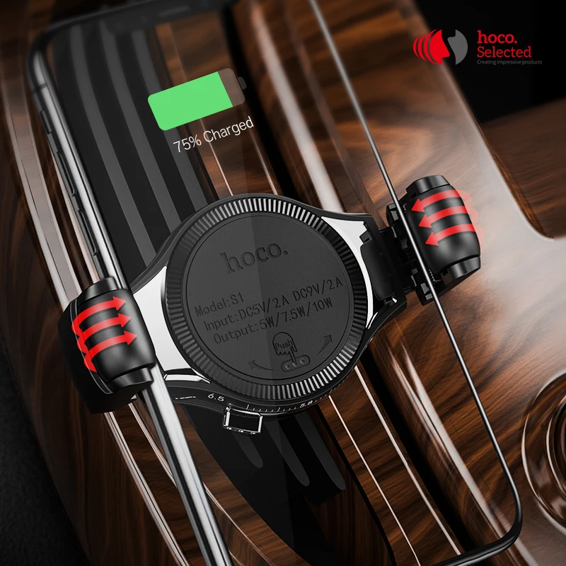 HOCO Car Qi Wireless Charger 10W Fast Charging Stand for iPhone X XS XR Samsung S9 Car Roller Mount Mobile Phone Air Vent Holder