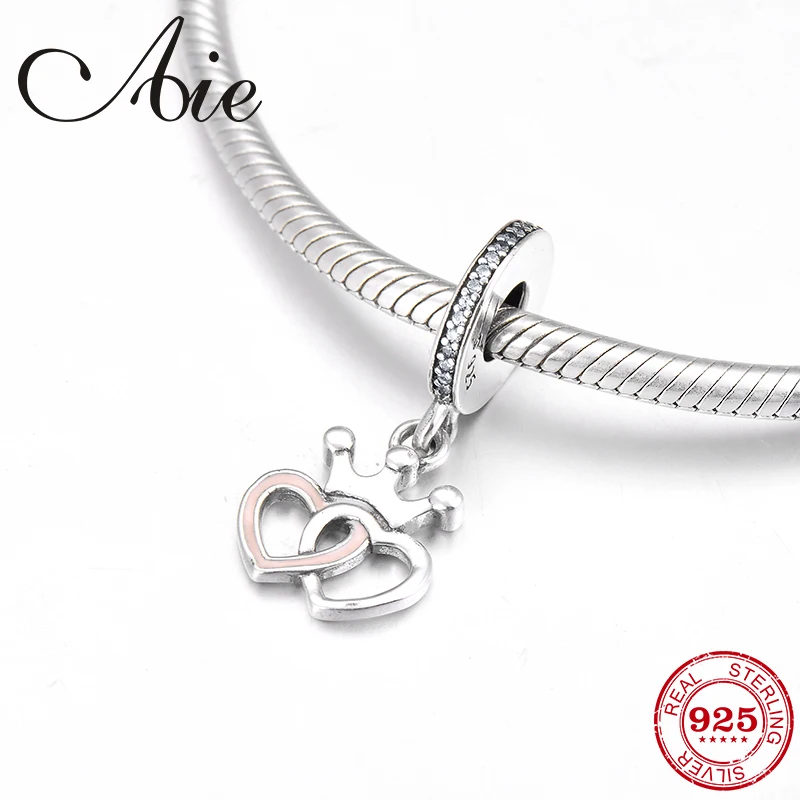 

Queen crown double heart 925 Sterling Silver pink enamel fine Pendants Beads Fit Original Pandora Charm Bracelet Jewelry making