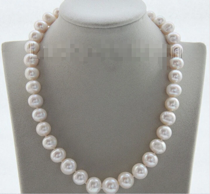 

QR34 O43 shipping>>>>17" 12mm natural round white freshwater pearls necklace 925 silver clasp j9603