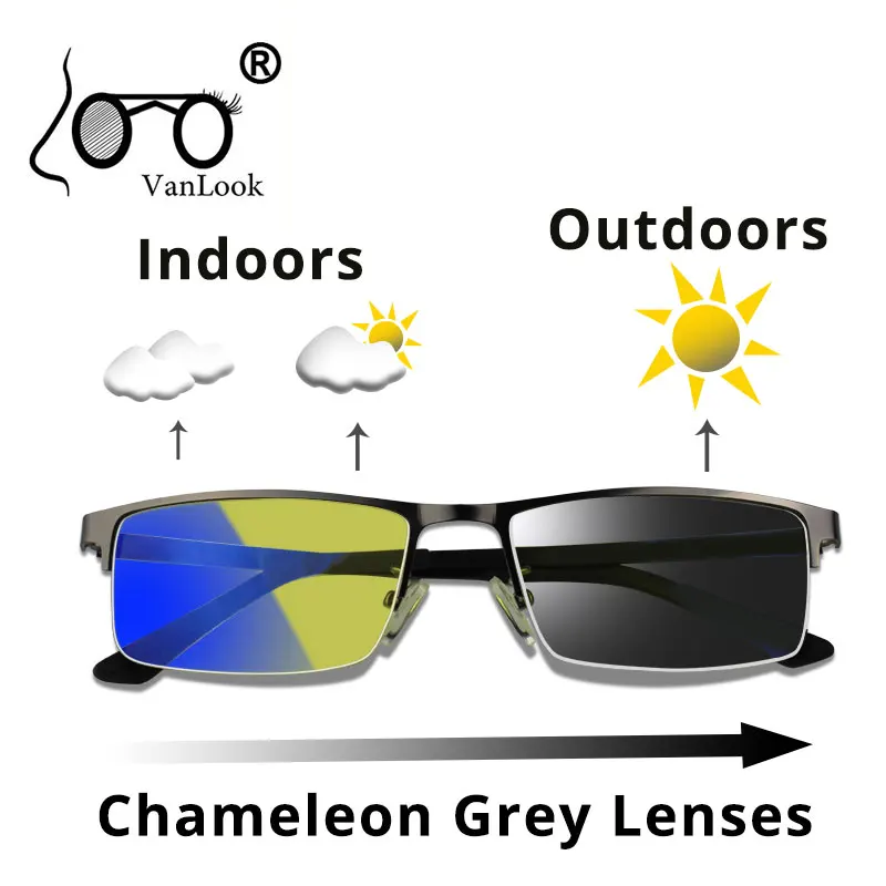 Photochromic Sunglasses Chameleon Lens Yellow Blue Light Blocking Computer Glasses Men Women Blu Ray Eyeglasses 100% Anti UV400