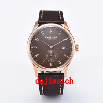 

Parnis 42mm watch Rose gold case calendar mechanical Automatic men watch Seagull Movement