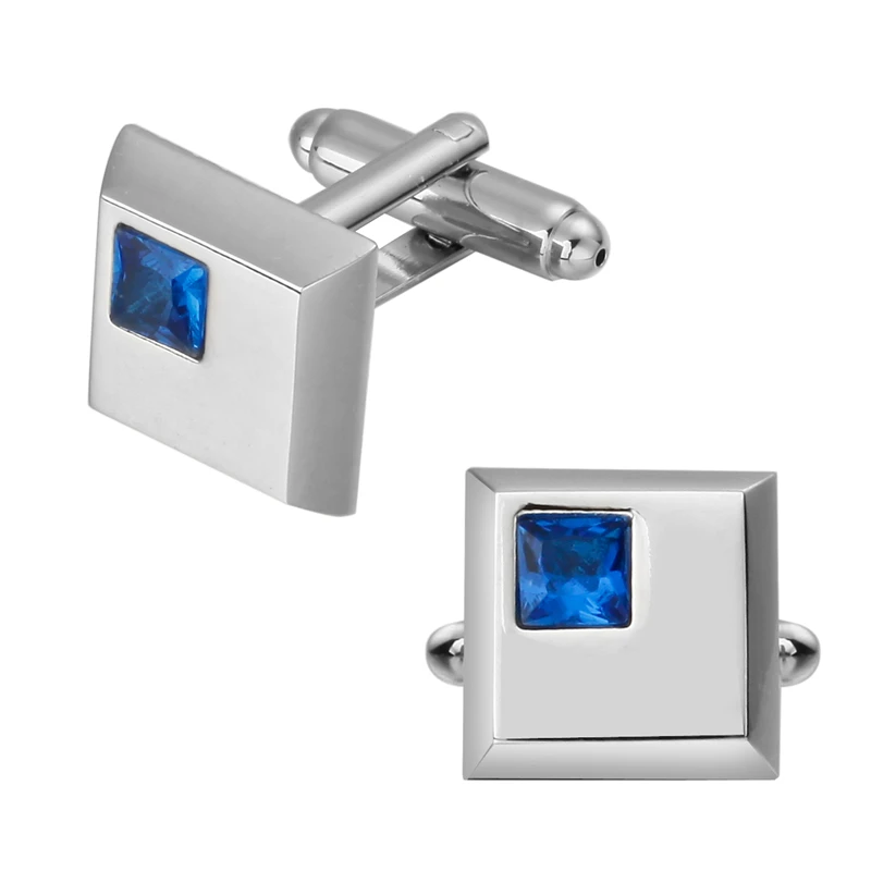 Пара высококачественных серебряные запонки квадратный синий хрустальный