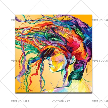 

Hand Painted Abstract Colorful Girl Figure Oil Painting on Canvas Handmade Graffiti Acrylic Paintings Modern Wall Art Picture