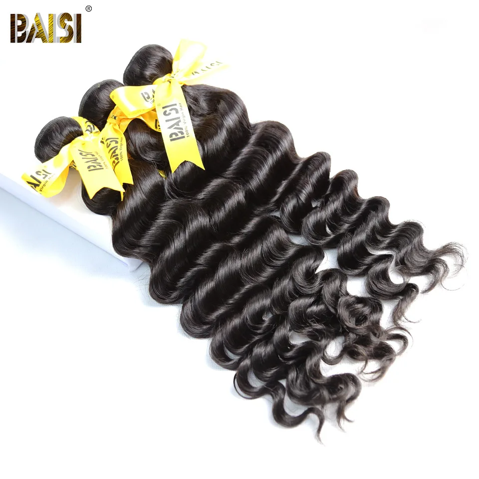 BAISI Hair необработанные человеческие волосы перуанские девственные натуральные волнистые волосы 3 пучка с фронтальной