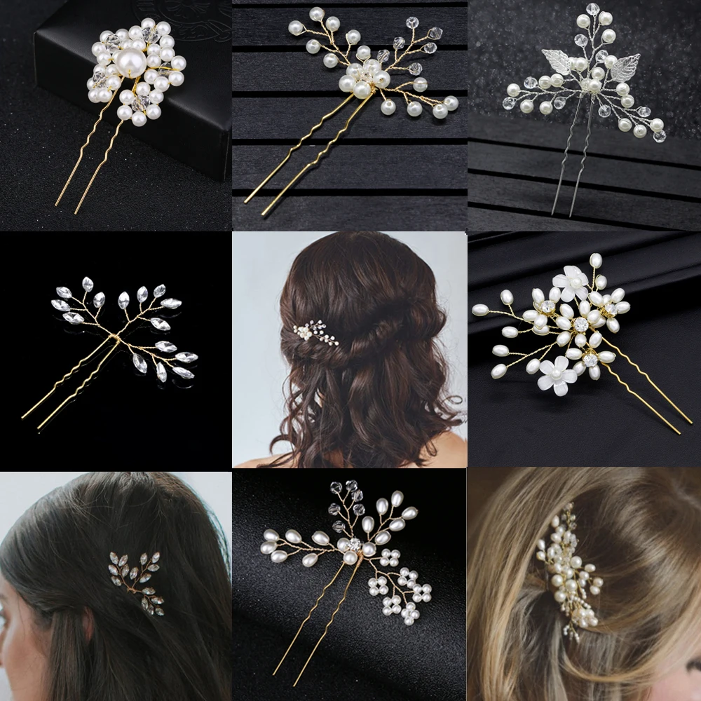 

Rose Gold Prom Bride Bridesmaid Hair Accessories Pearl Hair Pin Clip Luxury Crystal Rhinestone Wedding Hairpins Sticks For Women